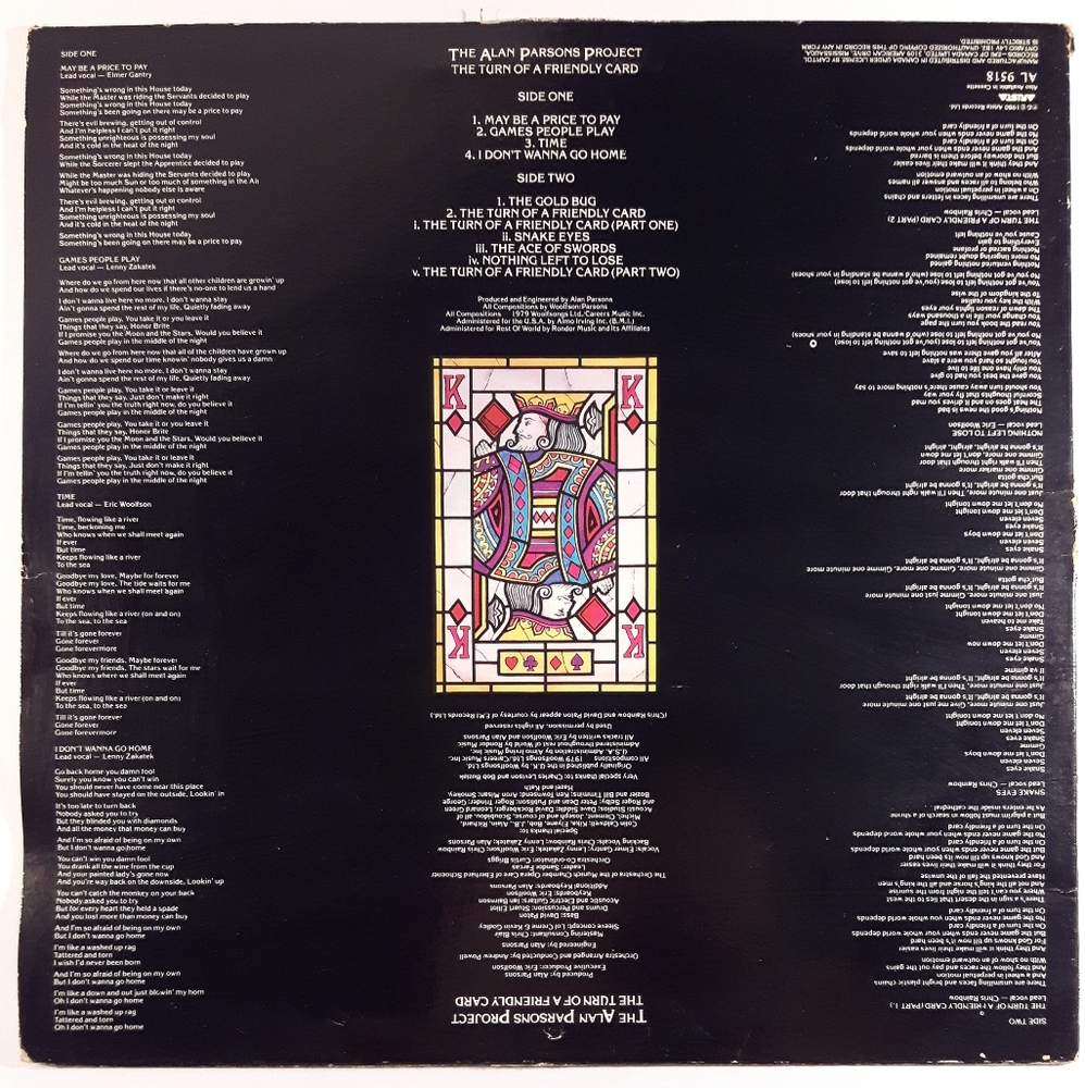 Alan Parsons Project - The Turn Of A Friendly Card - Vinyl LP Record - Picture 2 of 4